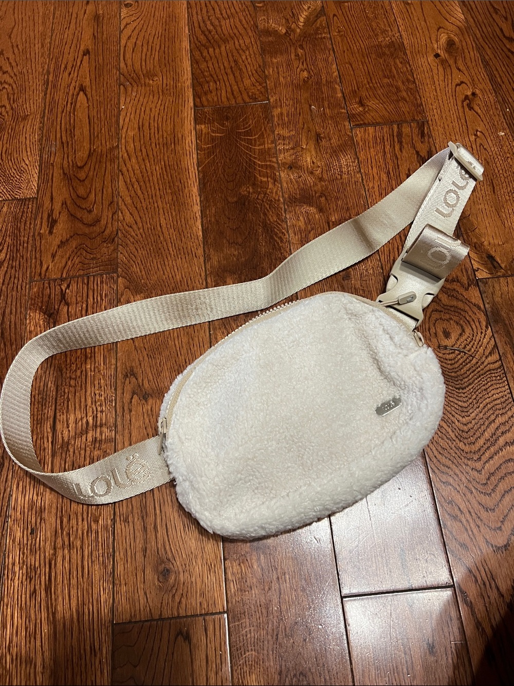 Lole Cream Sherpa Waist Pack with Logo Strap